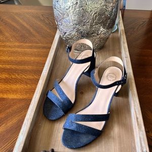 J Miller size 10 Navy sparkle sandal with 3 “ heel